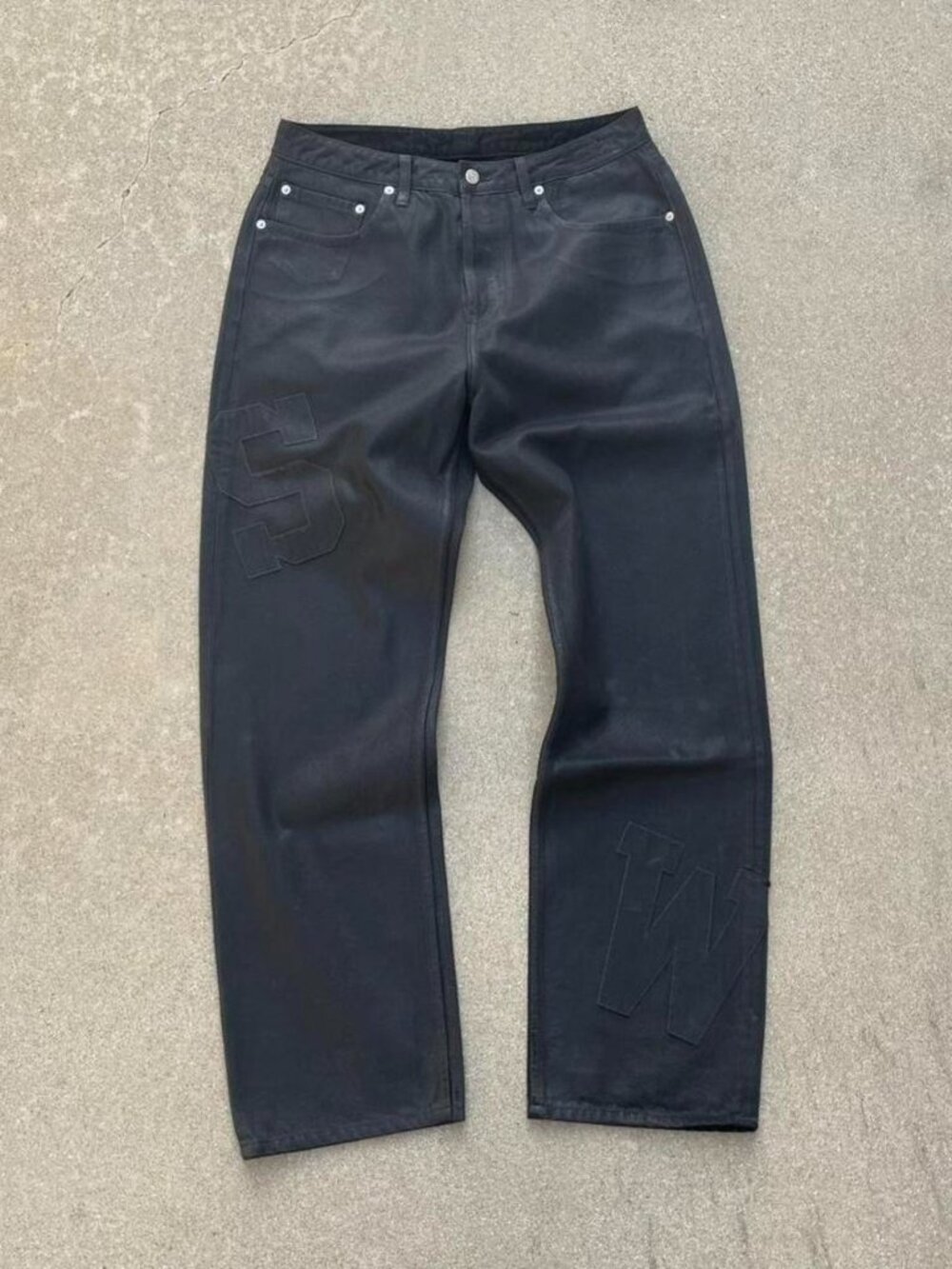 Saintwoods black coated wax denim pants